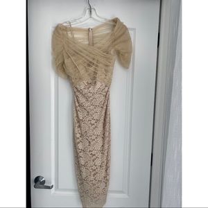 Badgley Mischka Lace and Tulle Midi Dress